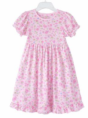 George Toddler Girls 4T Pink Floral Butterfly Dress Short Sleeve Ruffle Hem